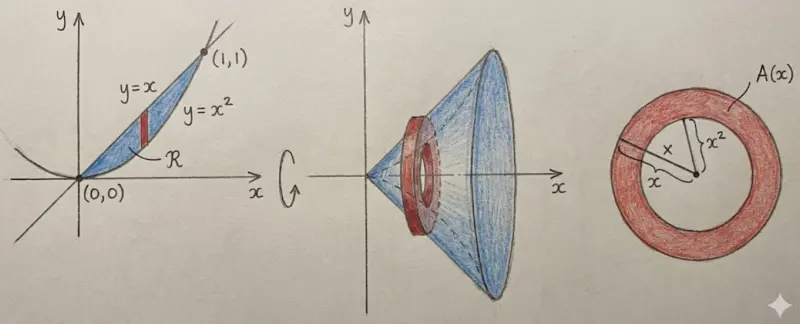 Using disk method on difference of two functions
