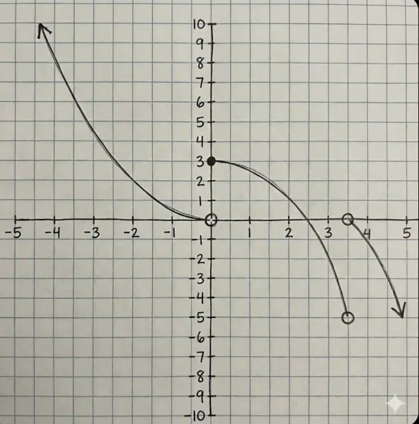 Graph of a piecewise function with closed/open dots 